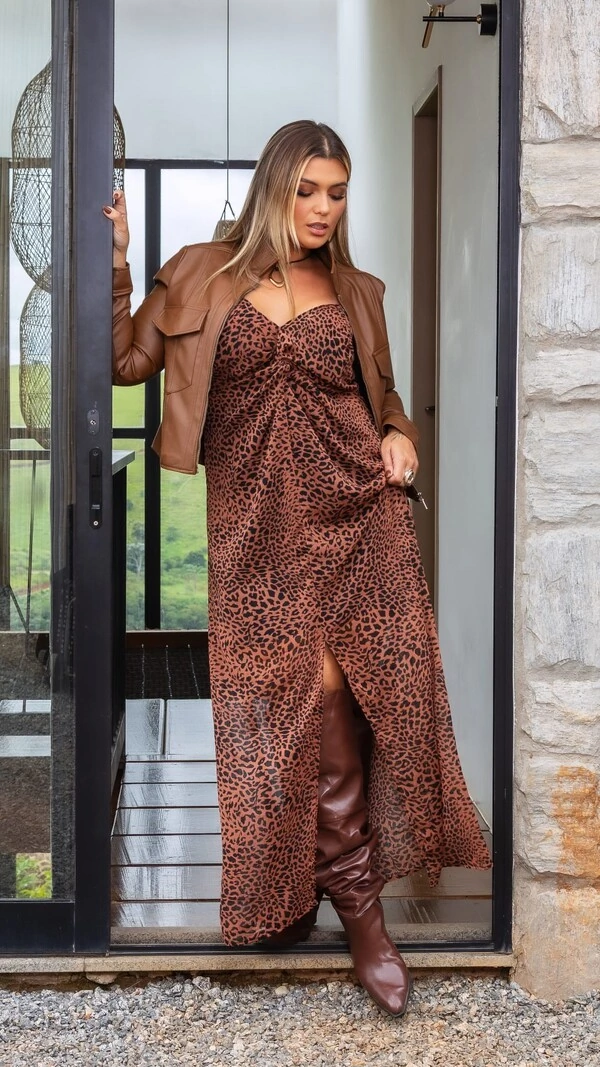 pre venda vestido longo animal print crepe de seda mr francia