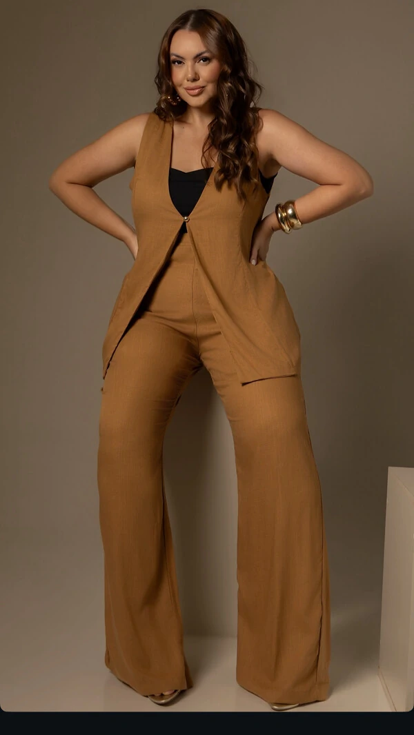 pre venda calca em linho premium reta tellos