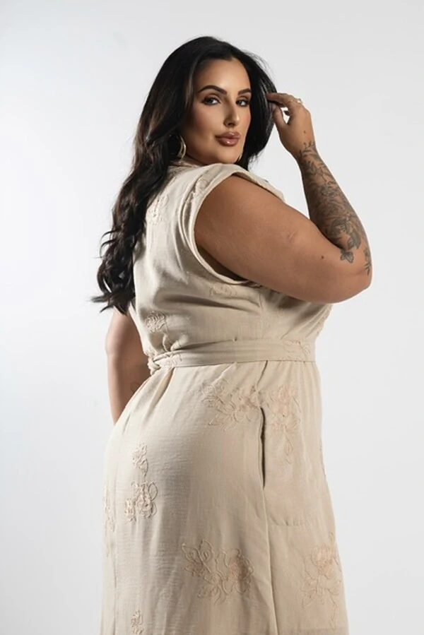 pre venda vestido longo linho bordado alvorada milan