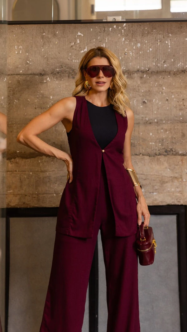 pre venda colete alongado linho premium com um botao tellos