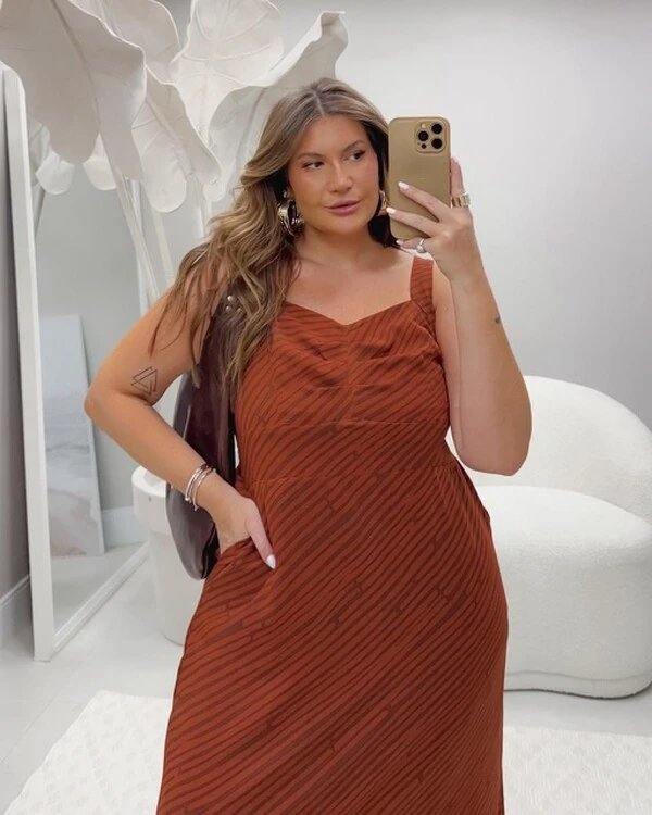 pre venda vestido longo crepe air flow brown rosamili
