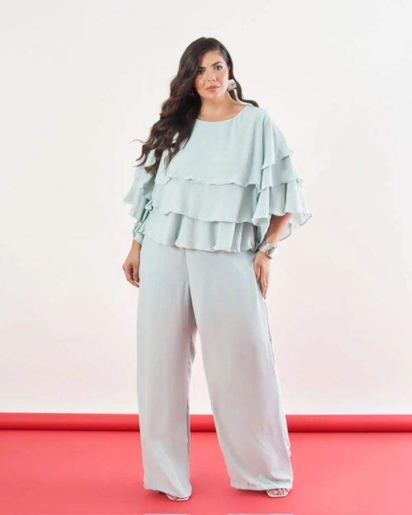 Calca ariele longo chiffon crepe e shorts forro kayla