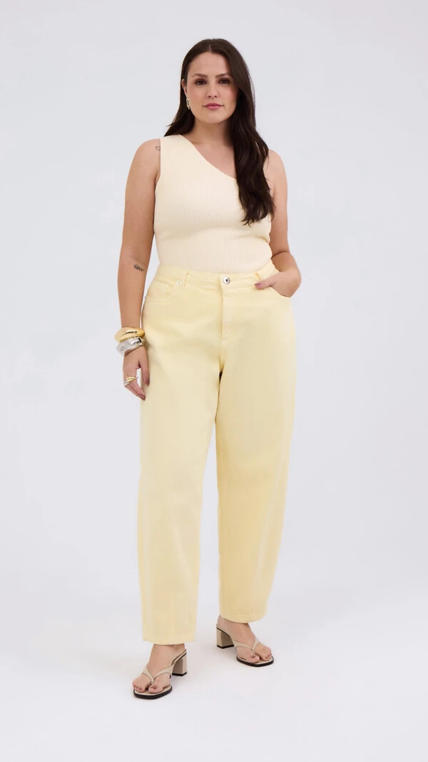 calca barrel amarelo manteiga izzat