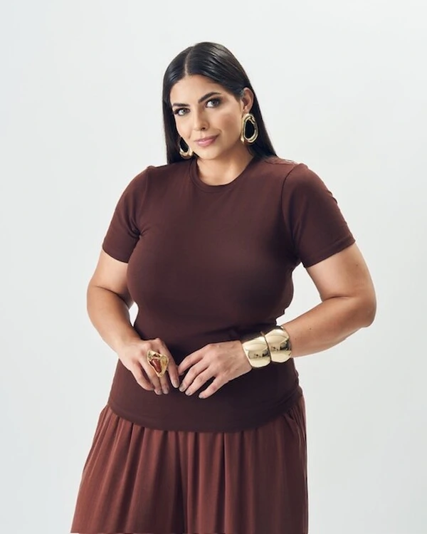 blusa t shirt baby look algodao quebela