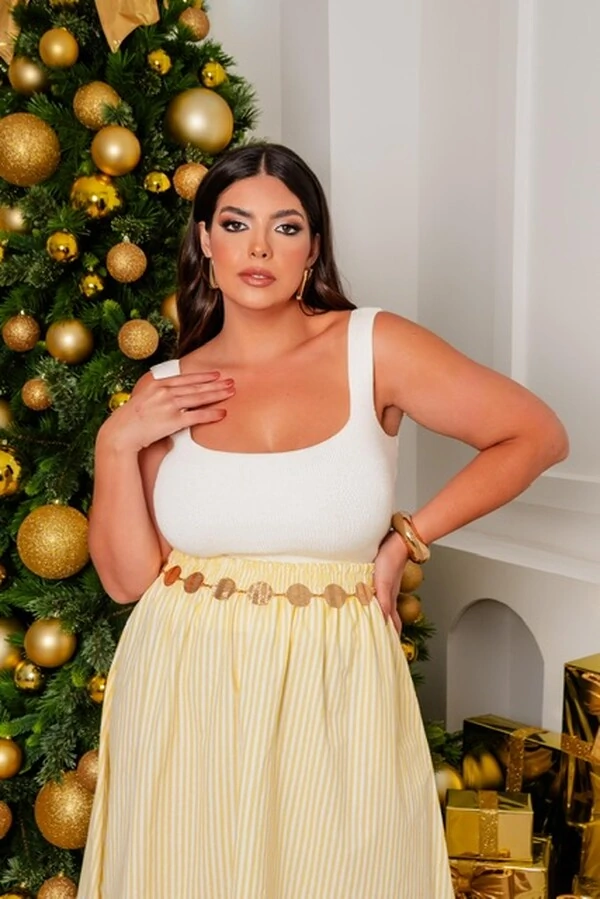 saia midi tricoline com elastano listrada planet