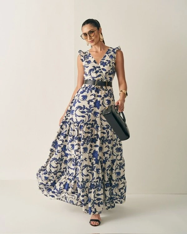 vestido longo amalfi estampado quebela