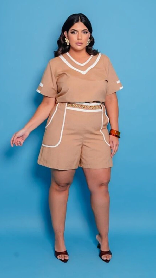 conjunto em algodao shorts e blusa com detalhe contraste predil