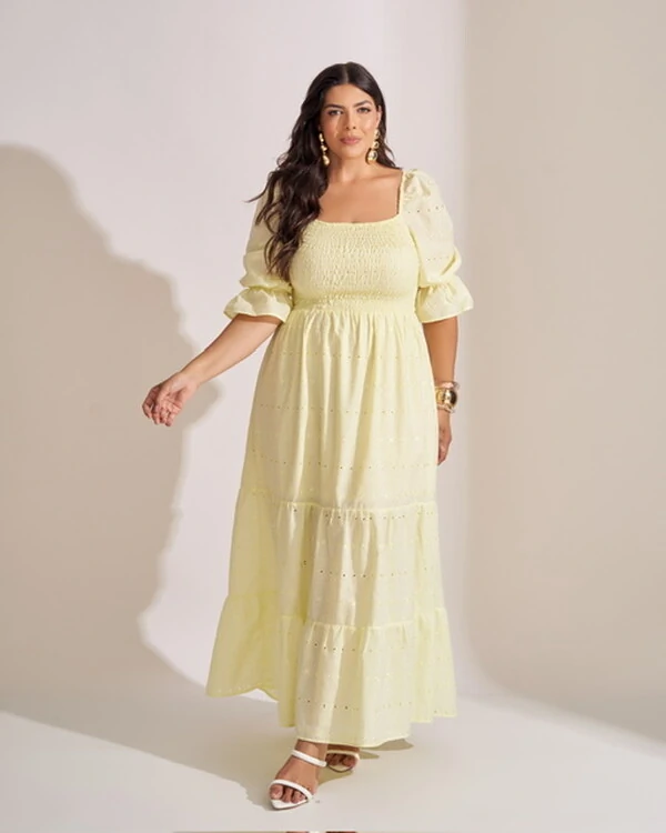 Vestido longo algodao com elastex floresta kayla