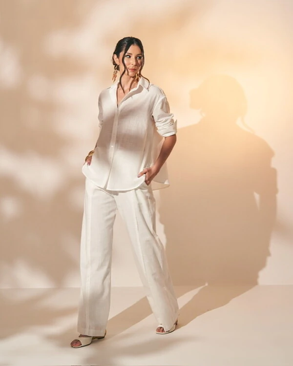 conjunto camisa e calca linho quebela