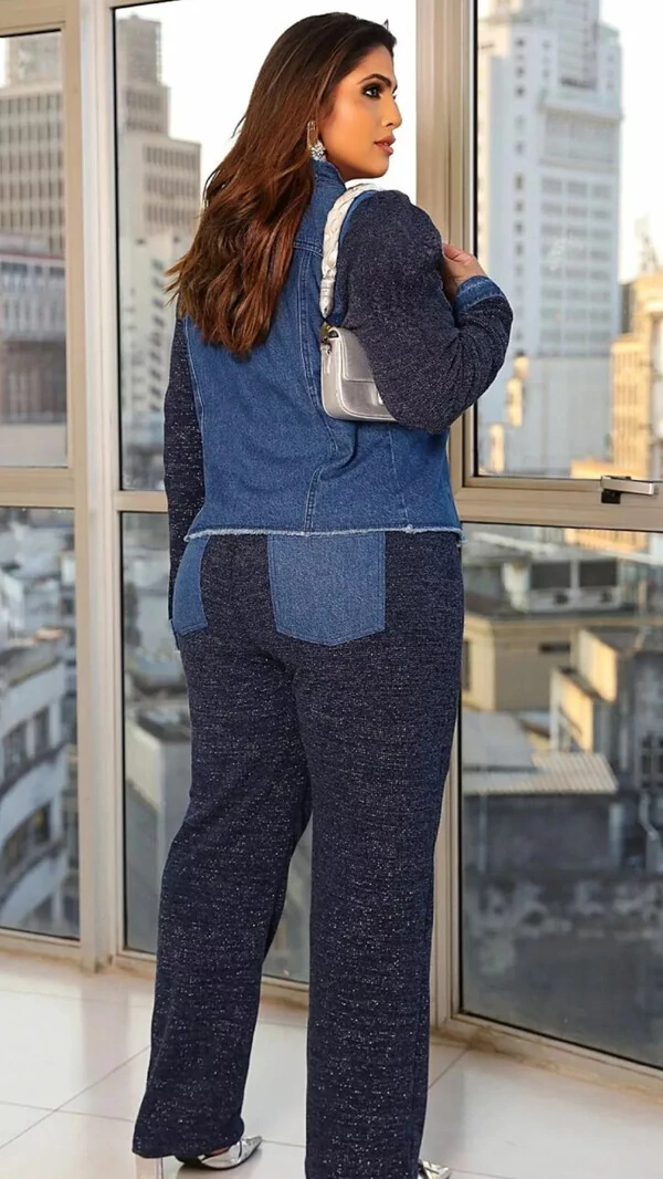 Calca com cos jeans e tricot com elastano katha