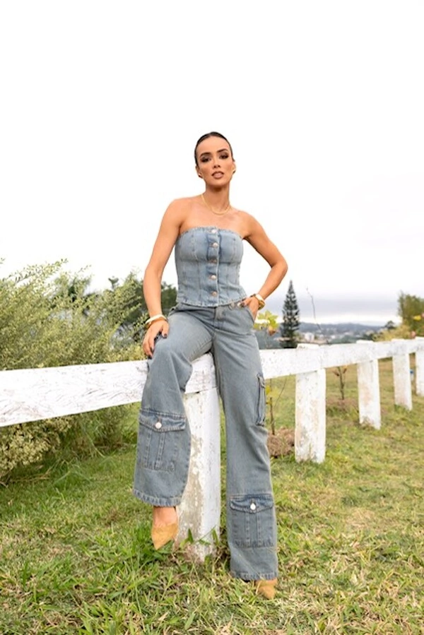 pre venda blusa tomara que caia jeans denim divas
