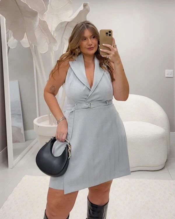 pre venda vestido alfaiataria marrant cinza rosamili