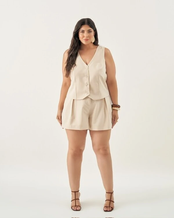 conjunto alfaitaria colete + shorts quebela