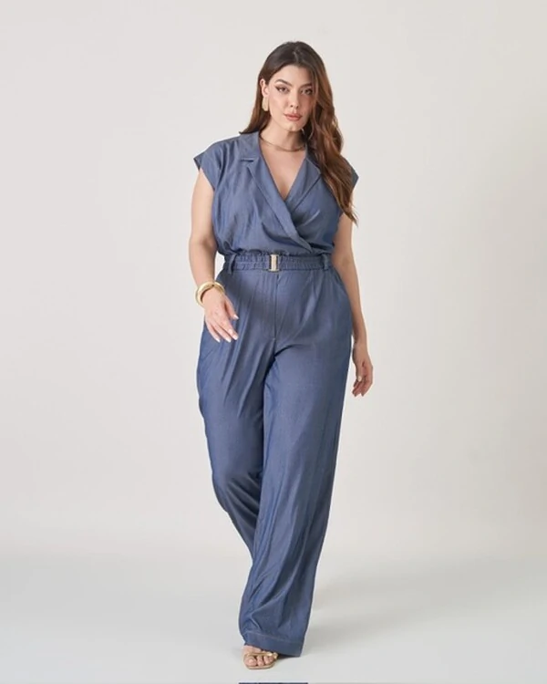 macacao pantalona mangas muscle e faixa elastico upper