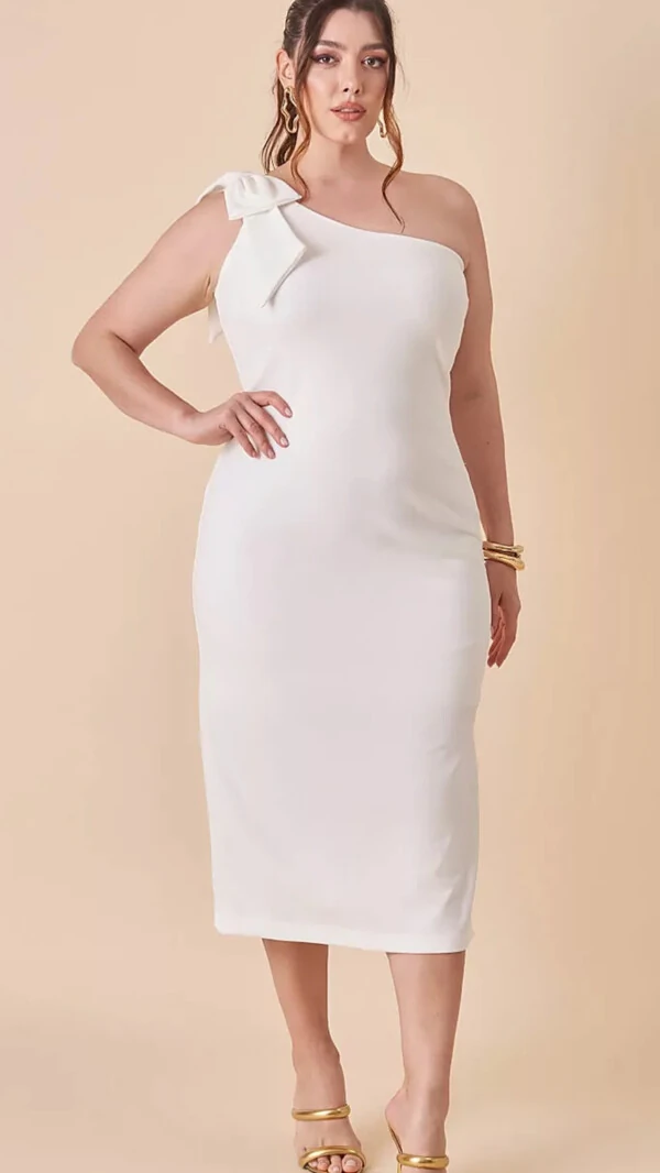 vestido um ombro lace midi nara alfaiataria scuba crepe com elastano upper