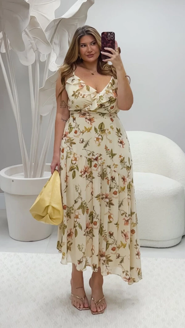 Vestido midi jabour floral quebela