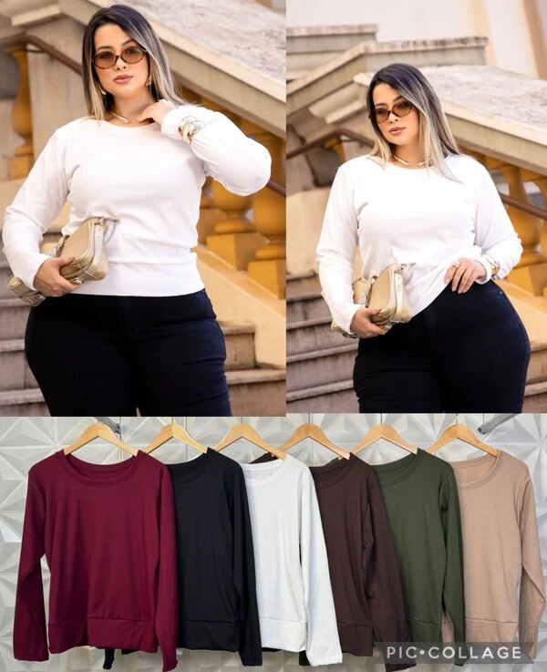 blusa canelada flanelada decote redondo lorena