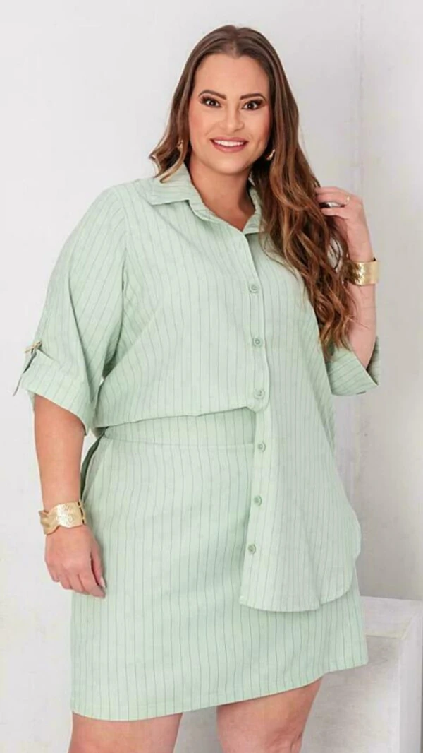 Conjunto listras alfaiataria camisa e saia predil