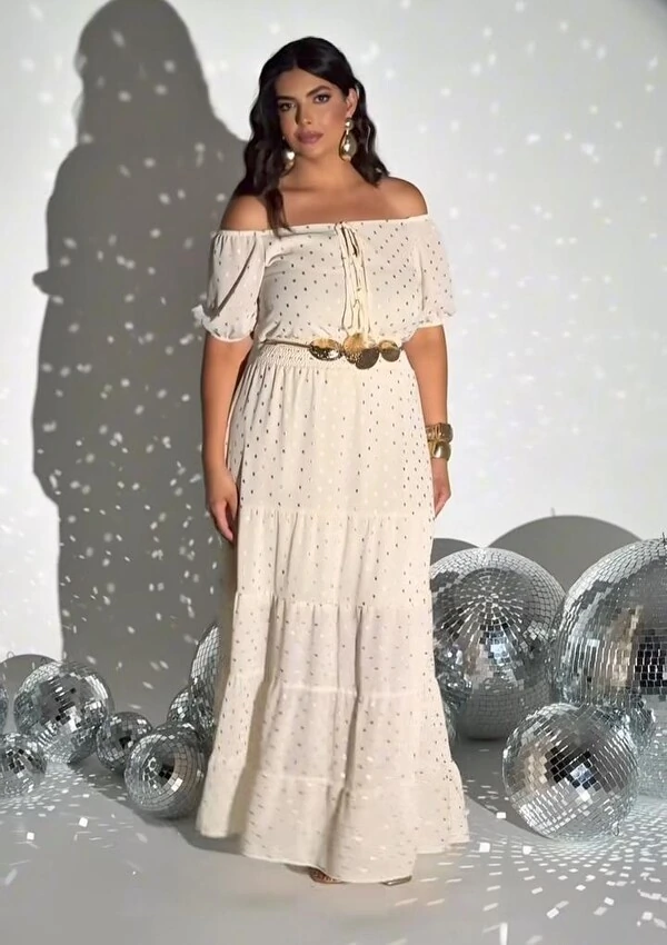 PROMO SEM TROCA Vestido paloma detalhes foil Bellah