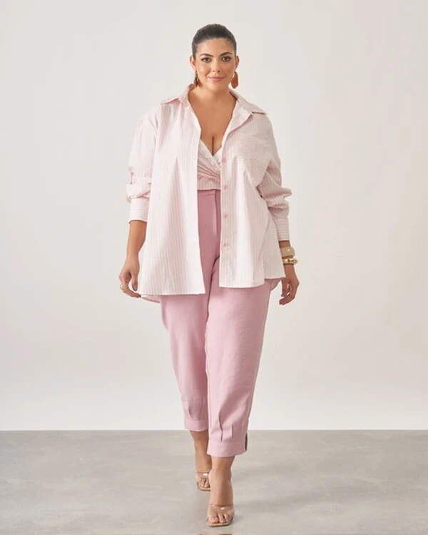 Camisa listrada+cropped com renda kayla