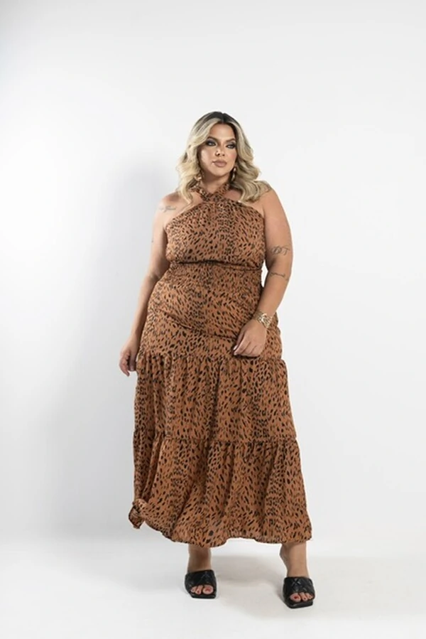 pre venda saia longa animal print elegance crepe italy