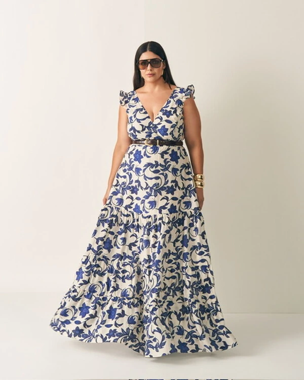 vestido longo amalfi estampado quebela