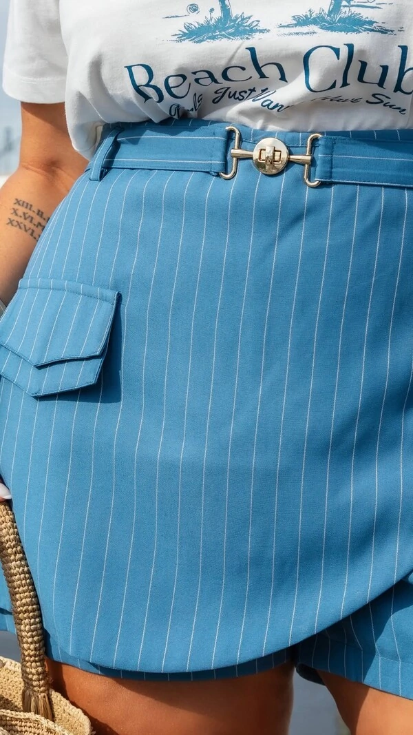 Pre venda shorts saia risca de giz mr fr