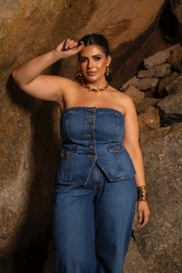 pre venda blusa tomara que caia jeans denim divas season