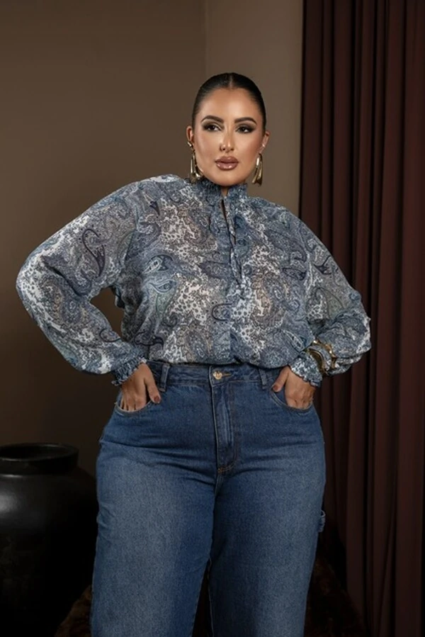 pre venda blusa crepe etnico com manga elastex divas