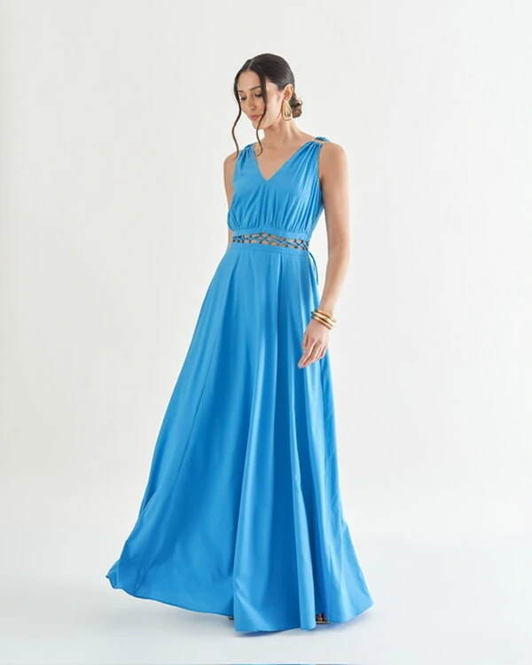 vestido longo belle trabalhado handmade quebela