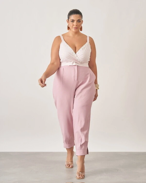 Camisa listrada+cropped com renda kayla