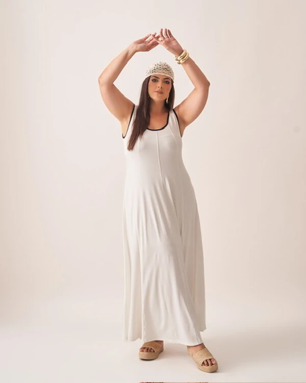 vestido malha de viscose bicolor kayla