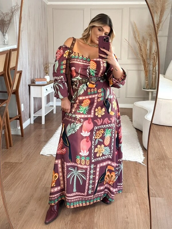 Vestido longo viscolinho estampa exclusiva fabi libe