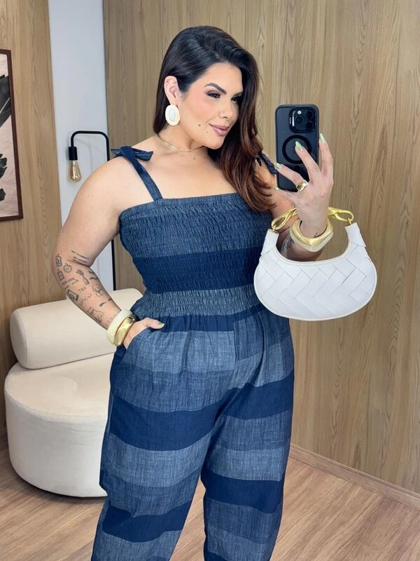 macacao mix de lavagens em jeans liocel com elastex brunf