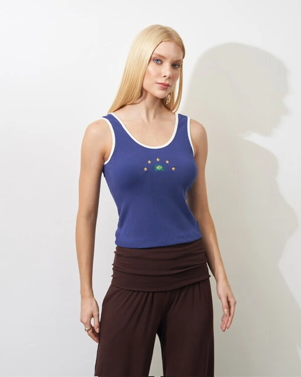 regata canelada brasil bordada kayla