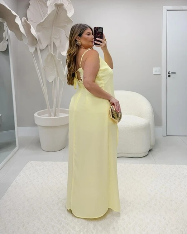 pre venda vestido longo decote v crepe rosamili