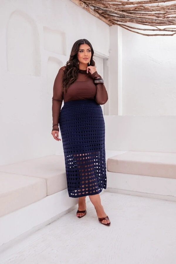 Saia tricot modal colmeia midi planet