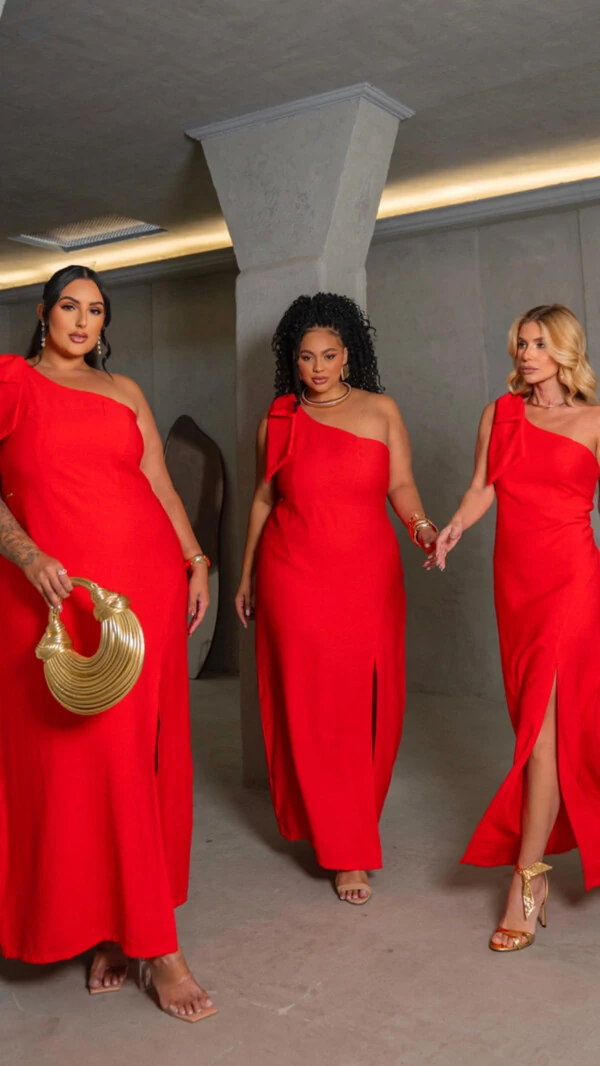 pre venda vestido longo alfaiataria marrant um ombro rosamili