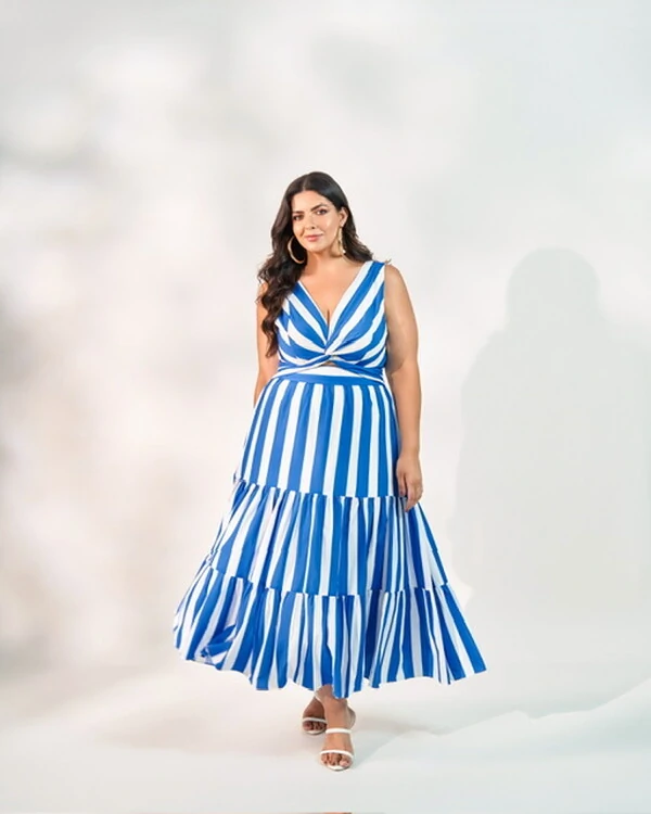 Vestido listrado midi quebela
