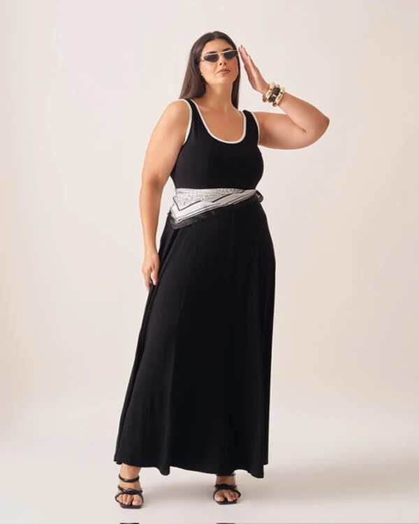vestido malha de viscose bicolor kayla