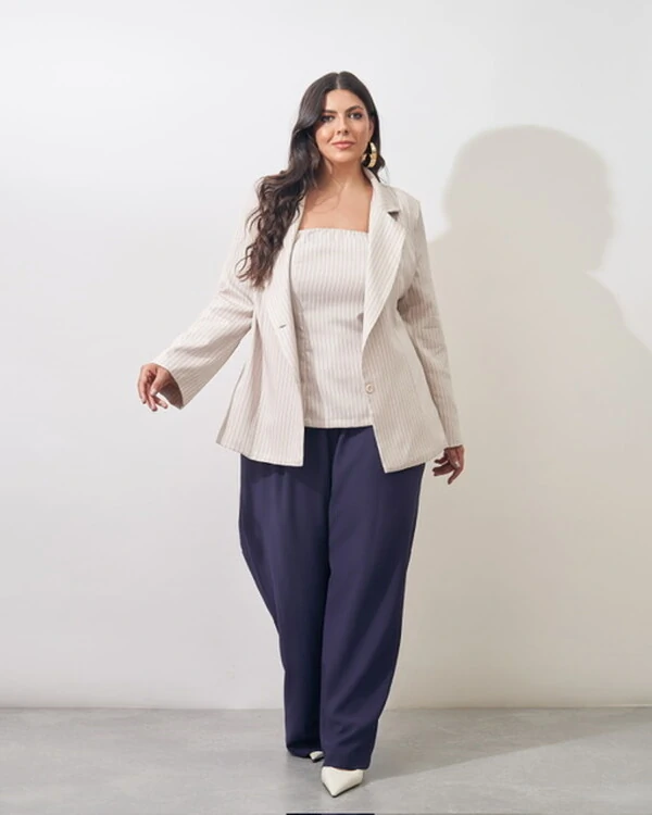 blazer risca de giz alfaiataria kayla