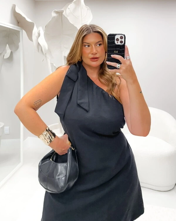 SEM TROCA !!Vestido viscose sarjado um ombro e faixa planet