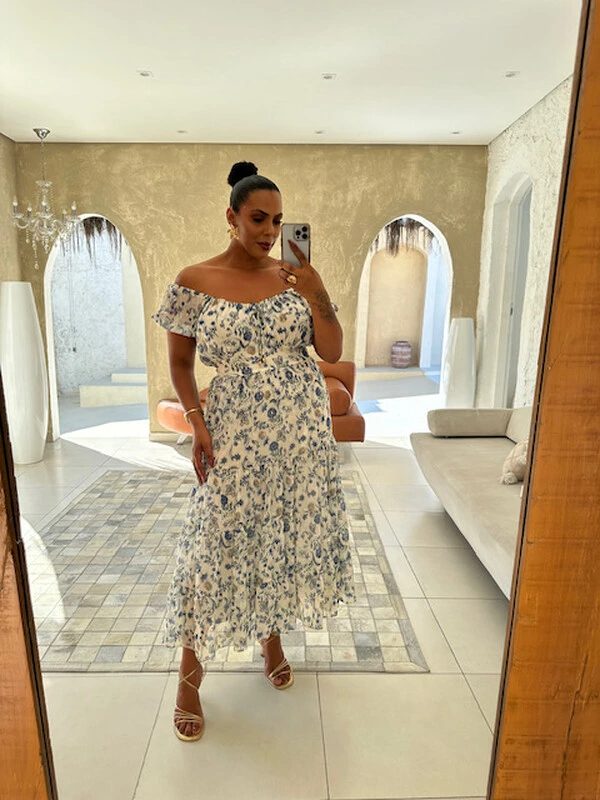 vestido midi floral quebela