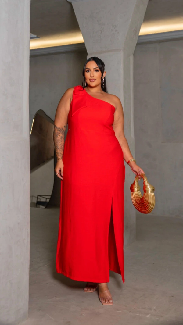 pre venda vestido longo alfaiataria marrant um ombro rosamili