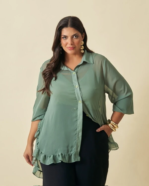 camisa mullet crepe babado kayla