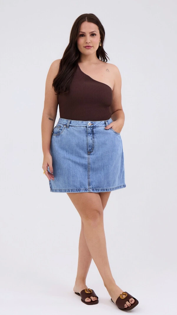 saia jeans azul claro izzat