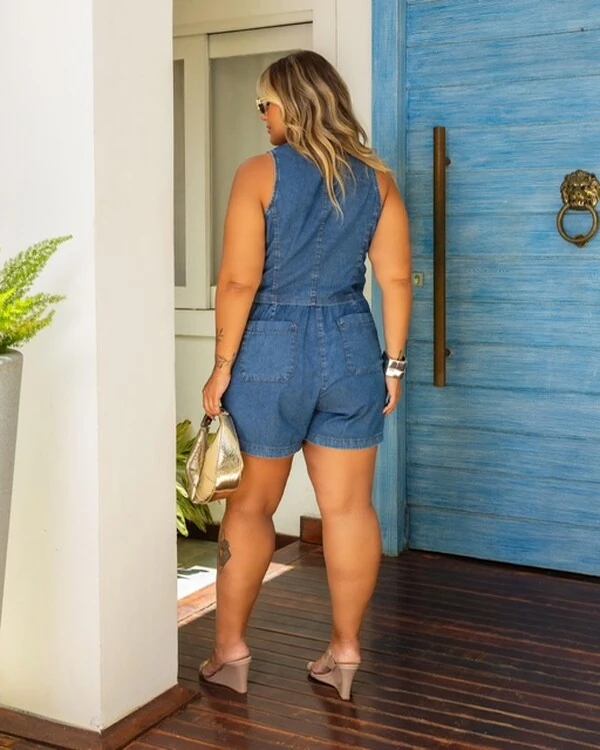pre venda colete+shorts jeans denim camila mr fr