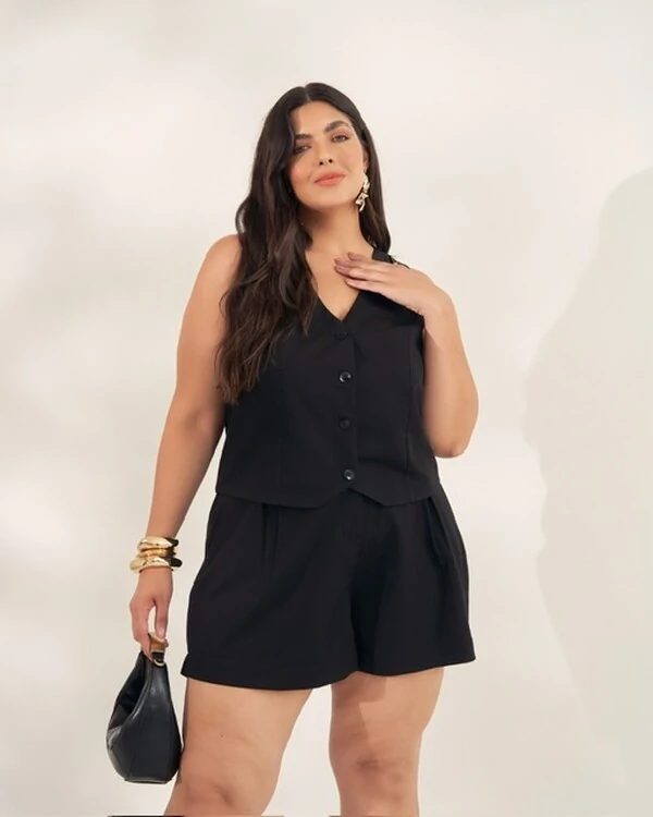 conjunto alfaitaria colete + shorts quebela