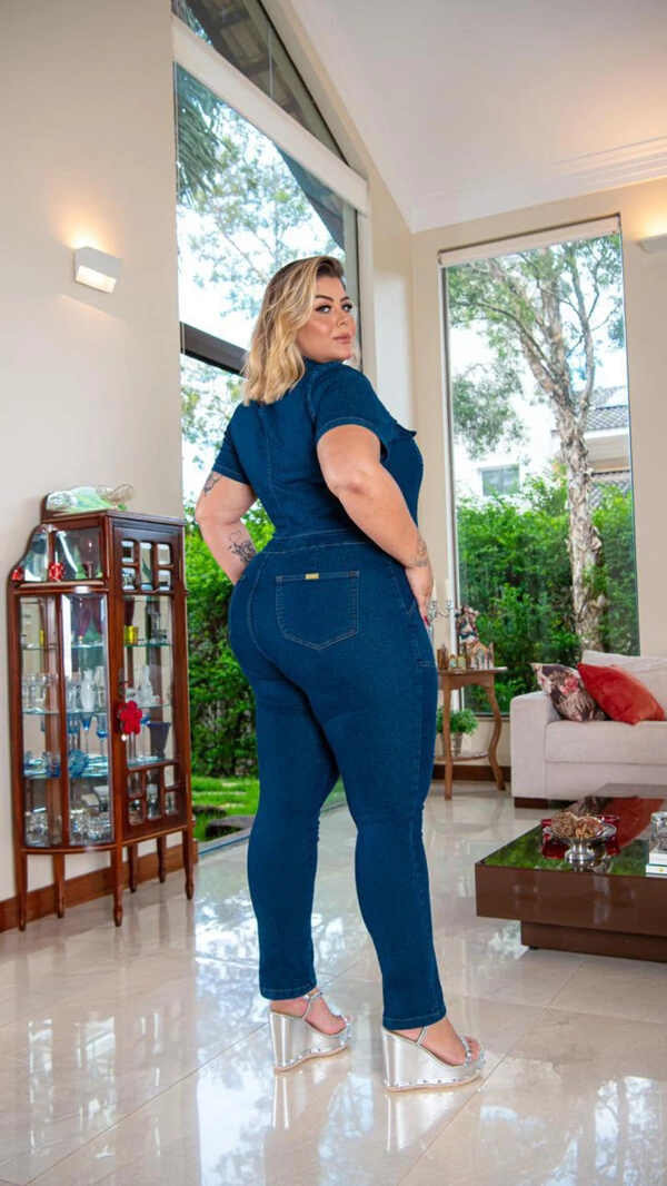 Macacao jeans com lycra