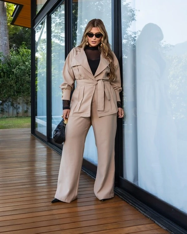 pre venda conjunto calca e blazer com faixa mr fr